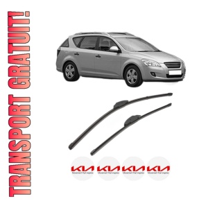 Set stergatoare KIA CEE'D SW (ED) din 2007-2012, pentru parbriz auto, 2 bucati, Valeo Silencio Xtrm, din cauciuc siliconat rezistent, 4 Stickere Auto KIA
