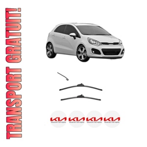 Set stergatoare KIA RIO III (UB) din 2011-2017, pentru parbriz auto, 2 bucati, Valeo Silencio, din cauciuc siliconat rezistent, 4 Stickere Auto KIA