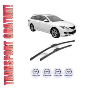 Set stergatoare MAZDA 6 Estate (GH) din 2007-2013, pentru parbriz auto, 2 bucati, Bosch Aerotwin Retrofit, din cauciuc siliconat rezistent, 4 Stickere Auto MAZDA