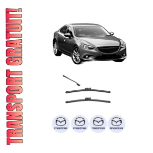 Set stergatoare MAZDA 6 Saloon (GJ, GL) din 2012-2020, pentru parbriz auto, 2 bucati, Valeo Silencio, din cauciuc siliconat rezistent, 4 Stickere Auto MAZDA