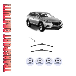 Set stergatoare MAZDA CX-9 (TB) din 2006-2007, pentru parbriz auto, 2 bucati, Valeo Silencio, din cauciuc siliconat rezistent, 4 Stickere Auto MAZDA