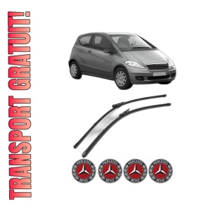 Set stergatoare MERCEDES-BENZ A-CLASS (W169) din 2004-2012, pentru parbriz auto, 2 bucati, Valeo Silencio Xtrm, din cauciuc siliconat rezistent, 4 Stickere Auto MERCEDES-BENZ