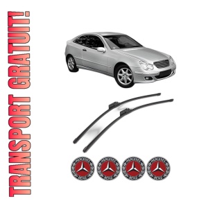 Set stergatoare MERCEDES-BENZ C-CLASS Coupe (CL203) din 2001-2008, pentru parbriz auto, 2 bucati, Valeo Silencio Xtrm, din cauciuc siliconat rezistent, 4 Stickere Auto MERCEDES-BENZ