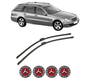 Set stergatoare MERCEDES-BENZ E-CLASS T-Model (S211) din 2003-2009, pentru parbriz auto, 2 bucati, Bosch Aerotwin, din cauciuc siliconat rezistent, 4 Stickere Auto MERCEDES-BENZ v43397