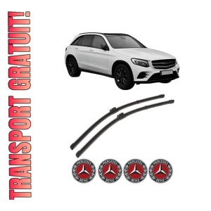 Set stergatoare MERCEDES-BENZ GLC (X253) din 2015-2022, pentru parbriz auto, 2 bucati, Valeo Silencio Xtrm, din cauciuc siliconat rezistent, 4 Stickere Auto MERCEDES-BENZ