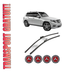Set stergatoare MERCEDES-BENZ GLK-CLASS (X204) din 2008-2015, pentru parbriz auto, 2 bucati, Valeo Silencio Xtrm, din cauciuc siliconat rezistent, 4 Stickere Auto MERCEDES-BENZ