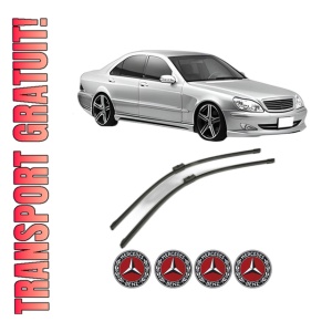 Set stergatoare MERCEDES-BENZ S-CLASS (W220, V220) din 1998-2005, pentru parbriz auto, 2 bucati, Bosch Aerotwin, din cauciuc siliconat rezistent, 4 Stickere Auto MERCEDES-BENZ