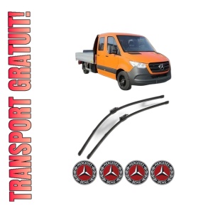 Set stergatoare MERCEDES-BENZ SPRINTER 3,5-t Platform/Chassis (B907, B910) din 2018-2024, pentru parbriz auto, 2 bucati, Valeo Silencio Xtrm, din cauciuc siliconat rezistent, 4 Stickere Auto MERCEDES-BENZ