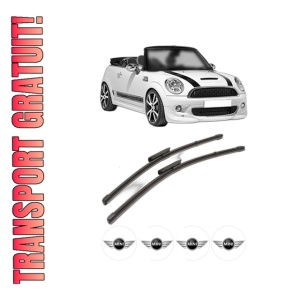 Set stergatoare MINI MINI Convertible (R57) din 2007-2015, pentru parbriz auto, 2 bucati, Valeo Silencio Xtrm, din cauciuc siliconat rezistent, 4 Stickere Auto MINI