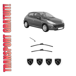 Set stergatoare PEUGEOT 206+ (2L_, 2M_) din 2009-2013, pentru parbriz auto, 2 bucati, Valeo Silencio, din cauciuc siliconat rezistent, 4 Stickere Auto PEUGEOT
