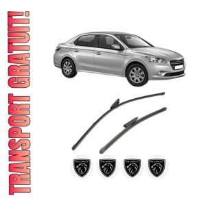 Set stergatoare PEUGEOT 301 din 2012-2018, pentru parbriz auto, 2 bucati, Valeo Silencio Xtrm, din cauciuc siliconat rezistent, 4 Stickere Auto PEUGEOT