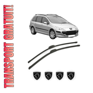 Set stergatoare PEUGEOT 307 Break (3E) din 2002-2009, pentru parbriz auto, 2 bucati, Bosch Aerotwin Retrofit, din cauciuc siliconat rezistent, 4 Stickere Auto PEUGEOT