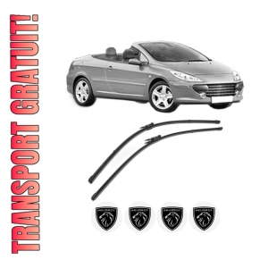 Set stergatoare PEUGEOT 307 CC (3B) din 2003-2009, pentru parbriz auto, 2 bucati, Valeo Silencio Xtrm, din cauciuc siliconat rezistent, 4 Stickere Auto PEUGEOT