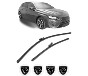 Set stergatoare PEUGEOT 308 III (FB_, FH_, FP_, F3_, FM_) din 2021-2025, pentru parbriz auto, 2 bucati, Valeo Silencio Xtrm, din cauciuc siliconat rezistent, 4 Stickere Auto PEUGEOT v36972