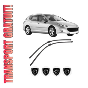 Set stergatoare PEUGEOT 407 SW (6E_, 6D_) din 2004-2010, pentru parbriz auto, 2 bucati, Valeo Silencio Xtrm, din cauciuc siliconat rezistent, 4 Stickere Auto PEUGEOT