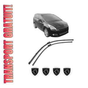 Set stergatoare PEUGEOT 5008 I Van (0U_) din 2009-2017, pentru parbriz auto, 2 bucati, Valeo Silencio Xtrm, din cauciuc siliconat rezistent, 4 Stickere Auto PEUGEOT