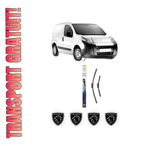 Set stergatoare PEUGEOT BIPPER (AA_) din 2008-2010, pentru parbriz auto, 2 bucati, Valeo Silencio Xtrm, din cauciuc siliconat rezistent, 4 Stickere Auto PEUGEOT