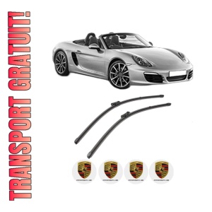 Set stergatoare PORSCHE BOXSTER (981) din 2012-2016, pentru parbriz auto, 2 bucati, Valeo Silencio, din cauciuc siliconat rezistent, 4 Stickere Auto PORSCHE