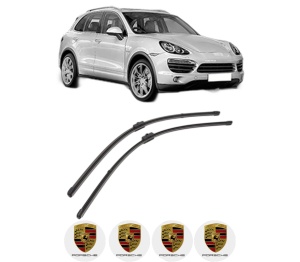 Set stergatoare PORSCHE CAYENNE (92A) din 2010-2018, pentru parbriz auto, 2 bucati, Valeo Silencio Xtrm, din cauciuc siliconat rezistent, 4 Stickere Auto PORSCHE v40452