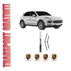 Set stergatoare PORSCHE CAYENNE (9YA) din 2017-2021, pentru parbriz auto, 2 bucati, Valeo Silencio, din cauciuc siliconat rezistent, 4 Stickere Auto PORSCHE