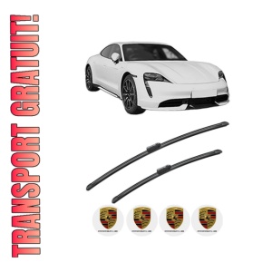 Set stergatoare PORSCHE TAYCAN (Y1A) din 2019-2023, pentru parbriz auto, 2 bucati, Bosch Aerotwin, din cauciuc siliconat rezistent, 4 Stickere Auto PORSCHE