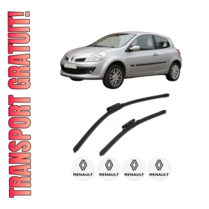 Set stergatoare RENAULT CLIO III Hatchback Van (SB_, SR_) din 2005-2014, pentru parbriz auto, 2 bucati, Bosch Aerotwin, din cauciuc siliconat rezistent, 4 Stickere Auto RENAULT