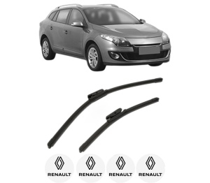 Set stergatoare RENAULT MEGANE III Combi Van (KZ0/1) din 2009-2015, pentru parbriz auto, 2 bucati, Bosch Aerotwin, din cauciuc siliconat rezistent, 4 Stickere Auto RENAULT v56007