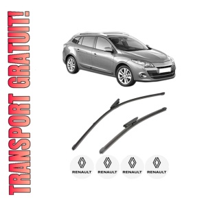 Set stergatoare RENAULT MEGANE III Grandtour (KZ0/1) din 2008-2016, pentru parbriz auto, 2 bucati, Valeo Silencio Xtrm, din cauciuc siliconat rezistent, 4 Stickere Auto RENAULT - Img 1