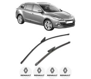 Set stergatoare RENAULT MEGANE III Grandtour (KZ0/1) din 2008-2016, pentru parbriz auto, 2 bucati, Valeo Silencio Xtrm, din cauciuc siliconat rezistent, 4 Stickere Auto RENAULT v39792