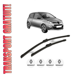 Set stergatoare RENAULT TWINGO II (CN0_) din 2007-2014, pentru parbriz auto, 2 bucati, Bosch Aerotwin, din cauciuc siliconat rezistent, 4 Stickere Auto RENAULT