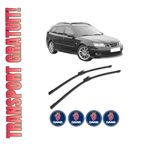 Set stergatoare SAAB 9-3 Estate (E50) din 2005-2015, pentru parbriz auto, 2 bucati, Bosch Aerotwin, din cauciuc siliconat rezistent, 4 Stickere Auto SAAB