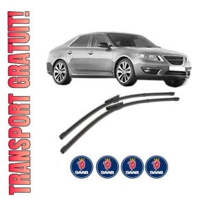 Set stergatoare SAAB 9-5 (YS3G) din 2010-2012, pentru parbriz auto, 2 bucati, Valeo Silencio Xtrm, din cauciuc siliconat rezistent, 4 Stickere Auto SAAB