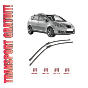 Set stergatoare SEAT ALTEA XL (5P5, 5P8) din 2006-2015, pentru parbriz auto, 2 bucati, Valeo Silencio, din cauciuc siliconat rezistent, 4 Stickere Auto SEAT