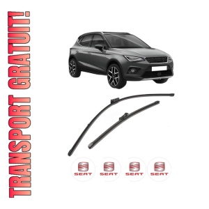 Set stergatoare SEAT ARONA (KJ7, KJP) din 2017-2020, pentru parbriz auto, 2 bucati, Valeo Silencio Xtrm, din cauciuc siliconat rezistent, 4 Stickere Auto SEAT