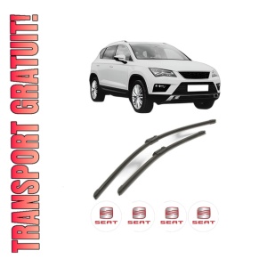 Set stergatoare SEAT ATECA (KH7, KHP) din 2016-2021, pentru parbriz auto, 2 bucati, Bosch Aerotwin, din cauciuc siliconat rezistent, 4 Stickere Auto SEAT