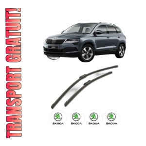 Set stergatoare SKODA KAROQ (NU7, ND7) din 2017-2020, pentru parbriz auto, 2 bucati, Bosch Aerotwin, din cauciuc siliconat rezistent, 4 Stickere Auto SKODA