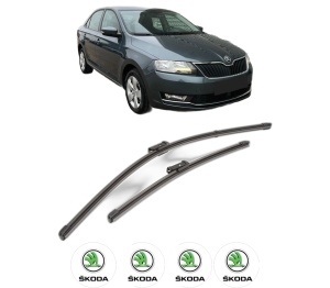 Set stergatoare SKODA RAPID (NH3, NK3, NK6) din 2012-2022, pentru parbriz auto, 2 bucati, Valeo Silencio Xtrm, din cauciuc siliconat rezistent, 4 Stickere Auto SKODA v38652