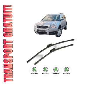 Set stergatoare SKODA YETI (5L) din 2009-2017, pentru parbriz auto, 2 bucati, Bosch Aerotwin Multi, din cauciuc siliconat rezistent, 4 Stickere Auto SKODA