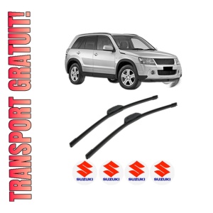 Set stergatoare SUZUKI GRAND VITARA II (JT, TE, TD) din 2005-2012, pentru parbriz auto, 2 bucati, Bosch Aerotwin Retrofit, din cauciuc siliconat rezistent, 4 Stickere Auto SUZUKI
