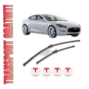 Set stergatoare TESLA MODEL S (5YJS) din 2012-2023, pentru parbriz auto, 2 bucati, Valeo Silencio, din cauciuc siliconat rezistent, 4 Stickere Auto TESLA