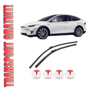 Set stergatoare TESLA MODEL X (5YJX) din 2015-2023, pentru parbriz auto, 2 bucati, Bosch Aerotwin, din cauciuc siliconat rezistent, 4 Stickere Auto TESLA