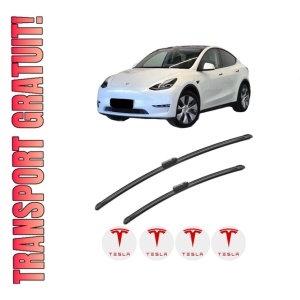 Set stergatoare TESLA MODEL Y (5YJY) din 2019-2024, pentru parbriz auto, 2 bucati, Bosch Aerotwin, din cauciuc siliconat rezistent, 4 Stickere Auto TESLA