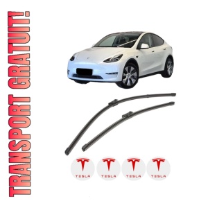 Set stergatoare TESLA MODEL Y (5YJY) din 2019-2024, pentru parbriz auto, 2 bucati, Valeo Silencio Xtrm, din cauciuc siliconat rezistent, 4 Stickere Auto TESLA