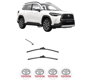 Set stergatoare TOYOTA COROLLA CROSS (ZVG1_, ZSG1_, MXGH1_, MXGA1_) din 2022-2023, pentru parbriz auto, 2 bucati, Valeo Silencio, din cauciuc siliconat rezistent, 4 Stickere Auto TOYOTA v34092