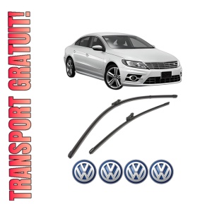 Set stergatoare Volkswagen CC B7 (358) din 2011-2016, pentru parbriz auto, 2 bucati, Valeo Silencio Xtrm, din cauciuc siliconat rezistent, 4 Stickere Auto Volkswagen