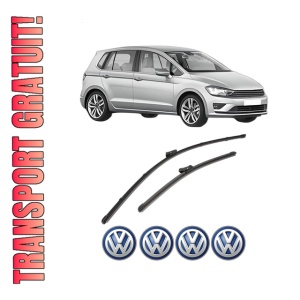 Set stergatoare Volkswagen GOLF SPORTSVAN VII (AM1, AN1) din 2014-2020, pentru parbriz auto, 2 bucati, Valeo Silencio, din cauciuc siliconat rezistent, 4 Stickere Auto Volkswagen
