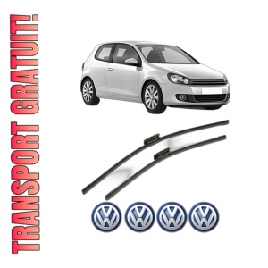 Set stergatoare Volkswagen GOLF VI (5K1) din 2008-2013, pentru parbriz auto, 2 bucati, Bosch Aerotwin Multi, din cauciuc siliconat rezistent, 4 Stickere Auto Volkswagen