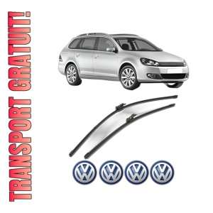 Set stergatoare Volkswagen GOLF VI Variant (AJ5) din 2009-2013, pentru parbriz auto, 2 bucati, Valeo Silencio Xtrm, din cauciuc siliconat rezistent, 4 Stickere Auto Volkswagen
