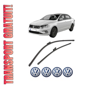 Set stergatoare Volkswagen JETTA IV (162, 163, AV3, AV2) din 2010-2018, pentru parbriz auto, 2 bucati, Valeo Silencio Xtrm, din cauciuc siliconat rezistent, 4 Stickere Auto Volkswagen