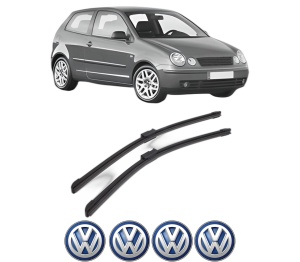 Set stergatoare Volkswagen POLO IV (9N_, 9A_) din 2001-2009, pentru parbriz auto, 2 bucati, Bosch Aerotwin, din cauciuc siliconat rezistent, 4 Stickere Auto Volkswagen v43707